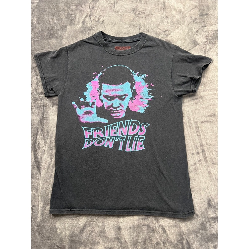 Stranger Things Friends Don't Lie T Shirt‎ Unisex Black Graphic Print Crew Neck